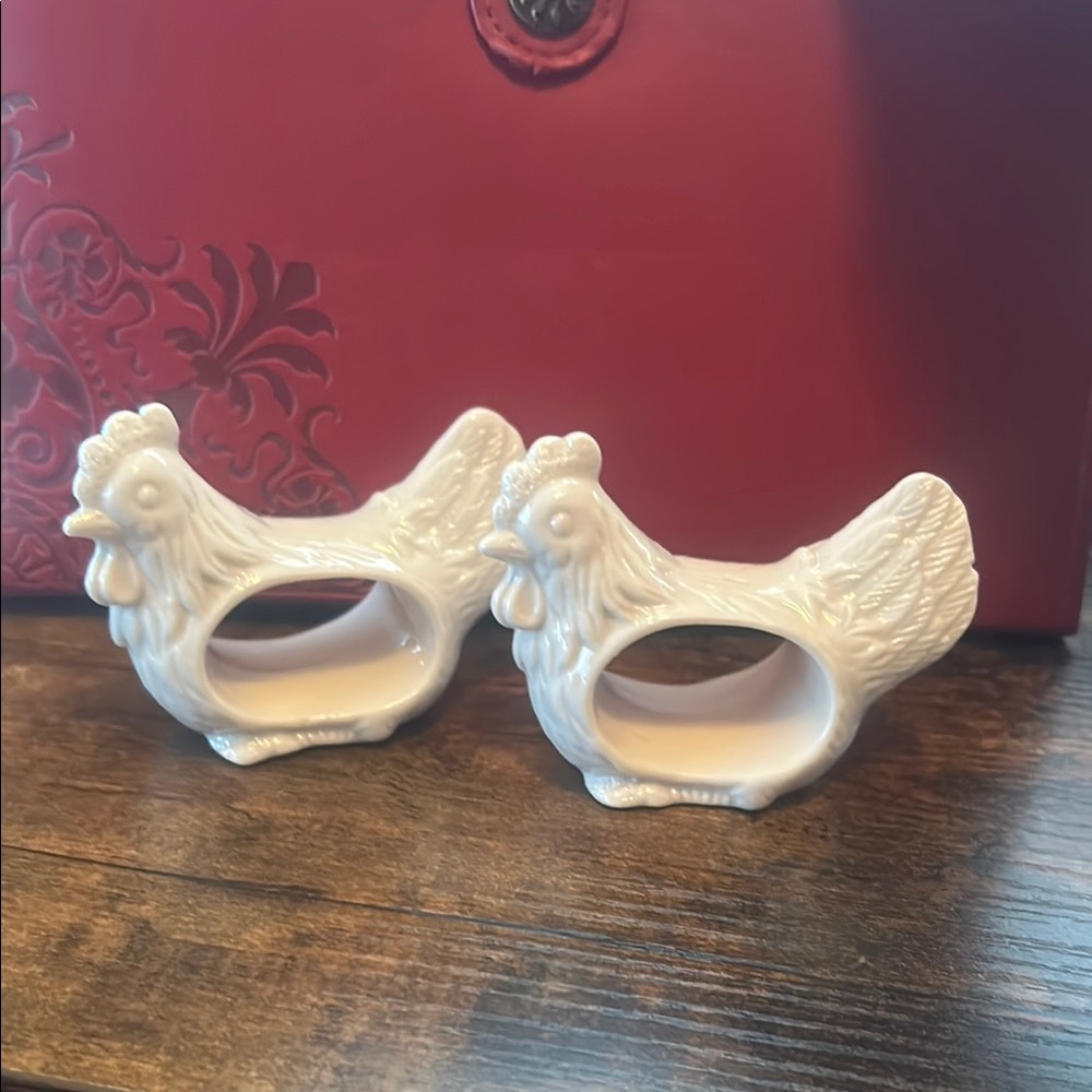White Ceramic Chicken Napkin Rings vintage